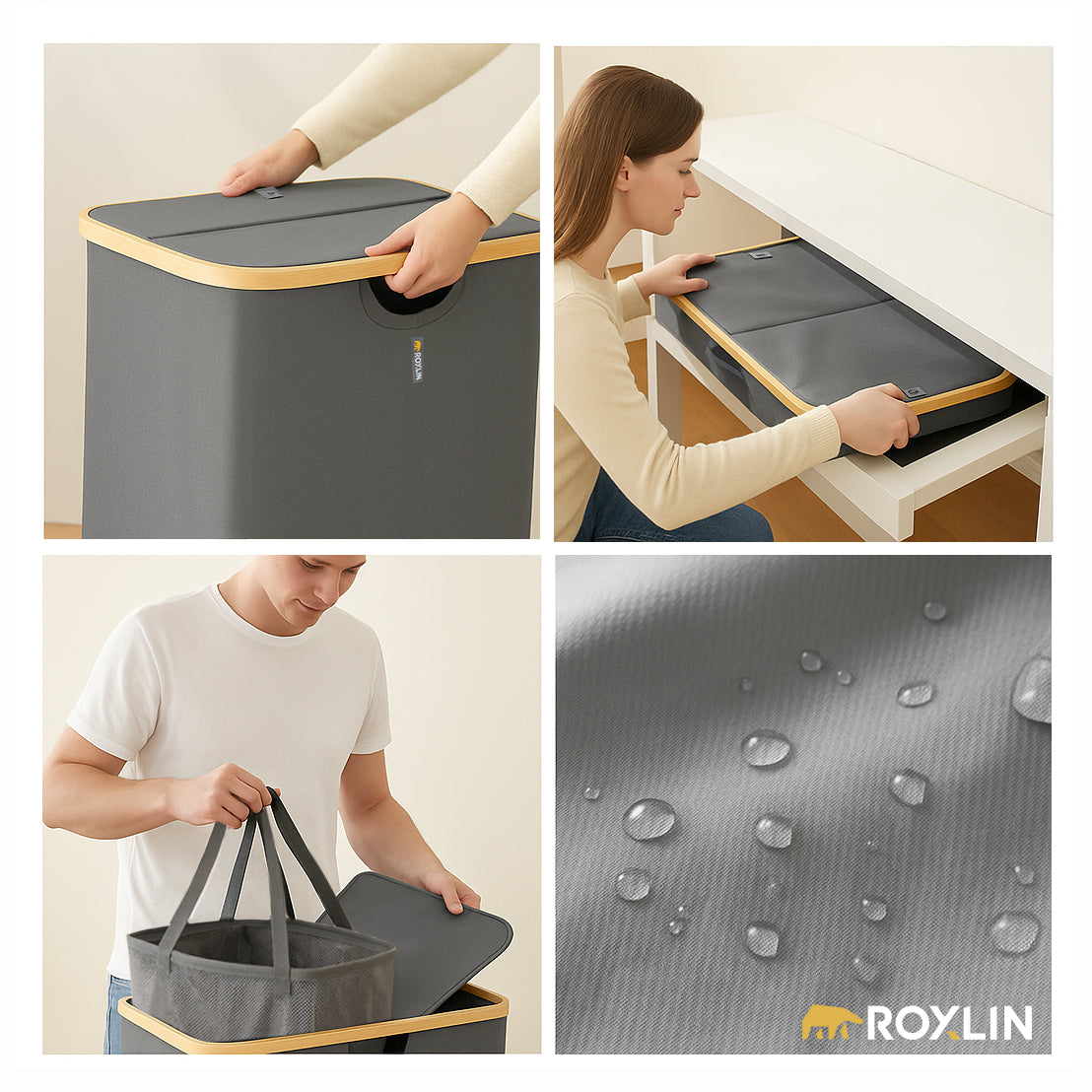 Roxlin Wäschekorb 150L mit Deckel & 2 Taschen – Faltbar & wasserdicht