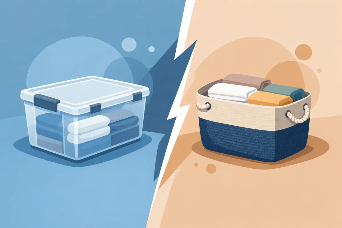 Kunststoffboxen versus Stoffkörbe: Was passt?