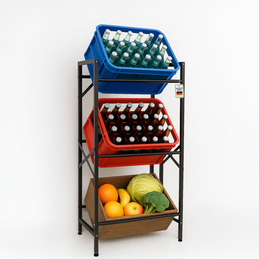 Roxlin Getränkekistenregal 3-fach – Metallregal für Bier- & Wasserkisten 450kg