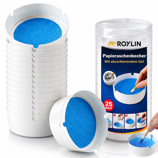 Roxlin Einweg-Papieraschenbecher, 25 Stück – mit Absorbiergel