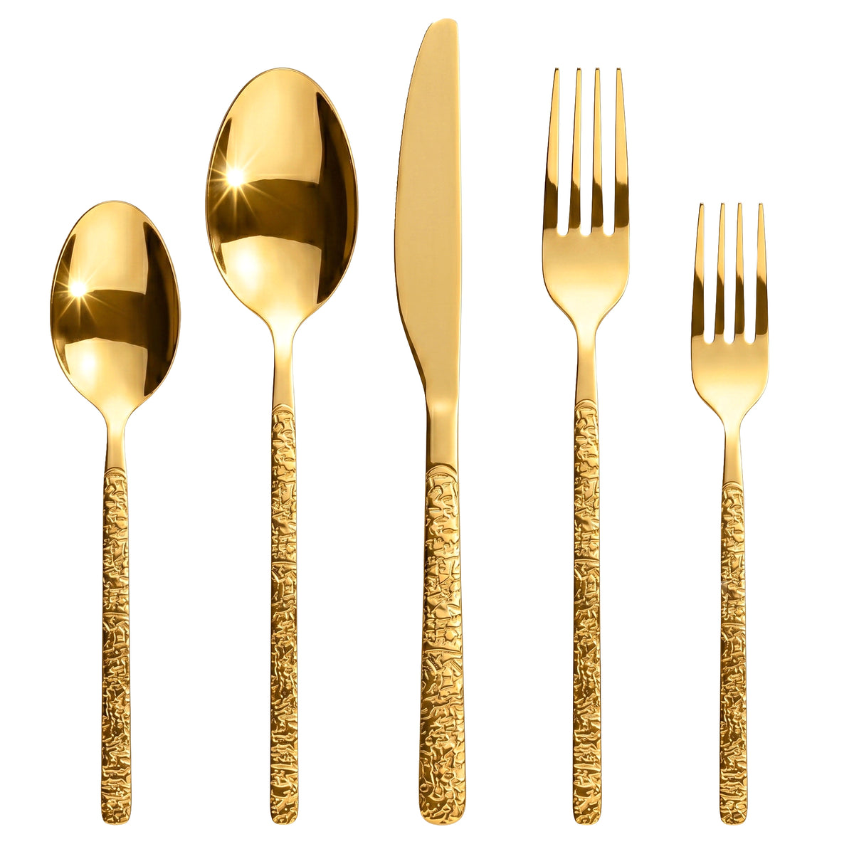 Roxlin Besteckset 30-teilig im Stein-Design aus Edelstahl in Gold, Schwarz und Silber