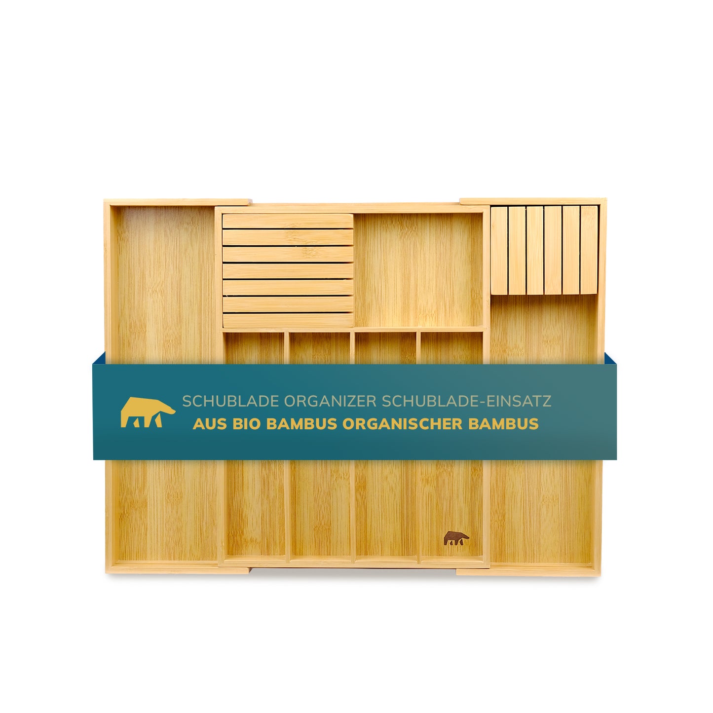 Bambus Besteckkasten mit Messerhalter – Verstellbarer Schubladen Organizer