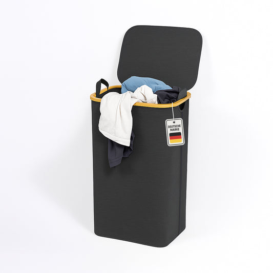 Roxlin Wäschekorb 100L mit Deckel – Faltbar & Tasche – Bambusrahmen stabil
