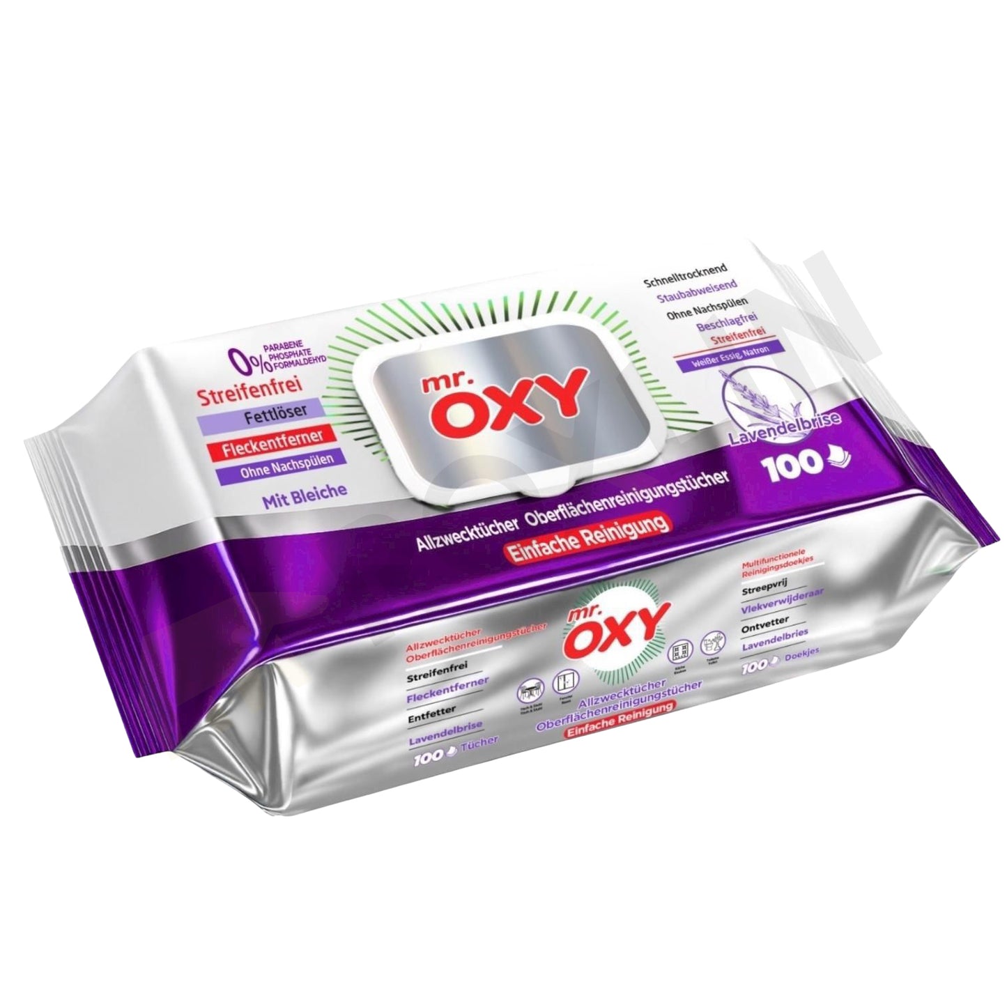 Mr. OXY Allzweck Reinigungstücher 100 Stk – Streifenfrei, Fettlösend, Schnell Trocknend