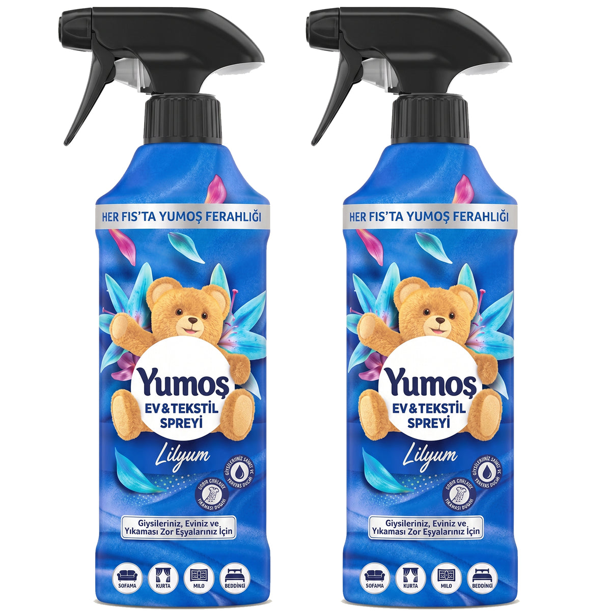 Yumoş Haus- & Textilspray 450ml, Alkoholfrei – Amber, Sakura, Orchidee, Lilie