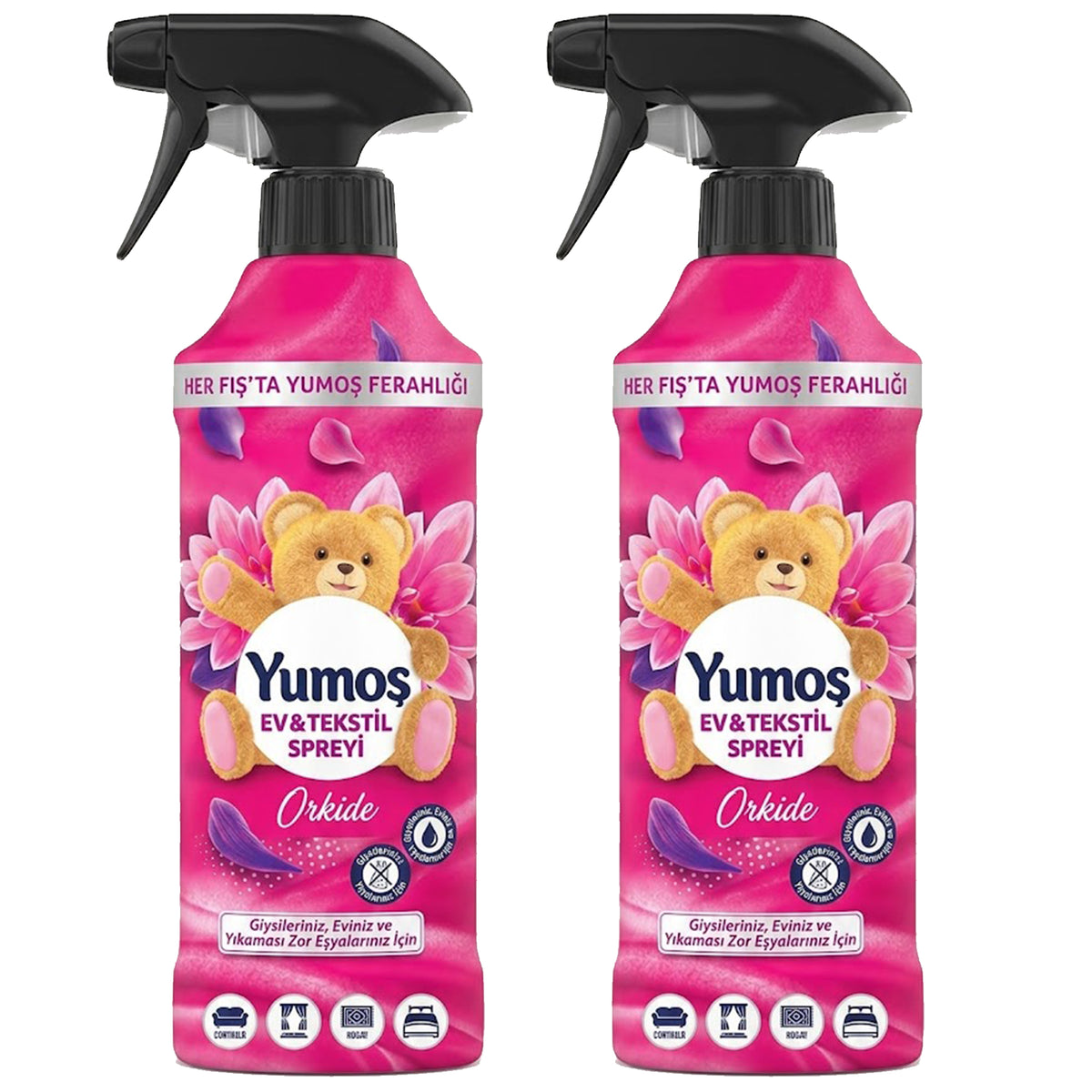 Yumoş Haus- & Textilspray 450ml, Alkoholfrei – Amber, Sakura, Orchidee, Lilie