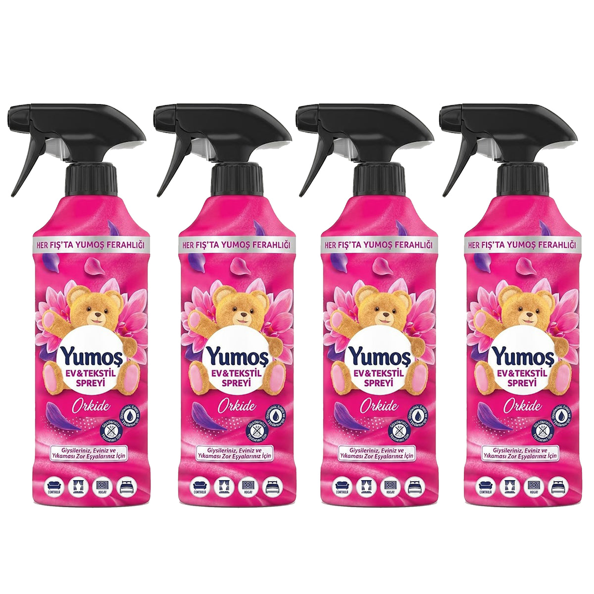 Yumoş Haus- & Textilspray 450ml, Alkoholfrei – Amber, Sakura, Orchidee, Lilie