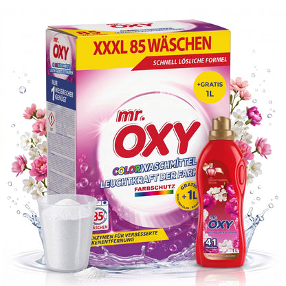 Mr. OXY Waschmittel Set XXXL 5,1 kg mit gratis 1 Liter Weichspüler