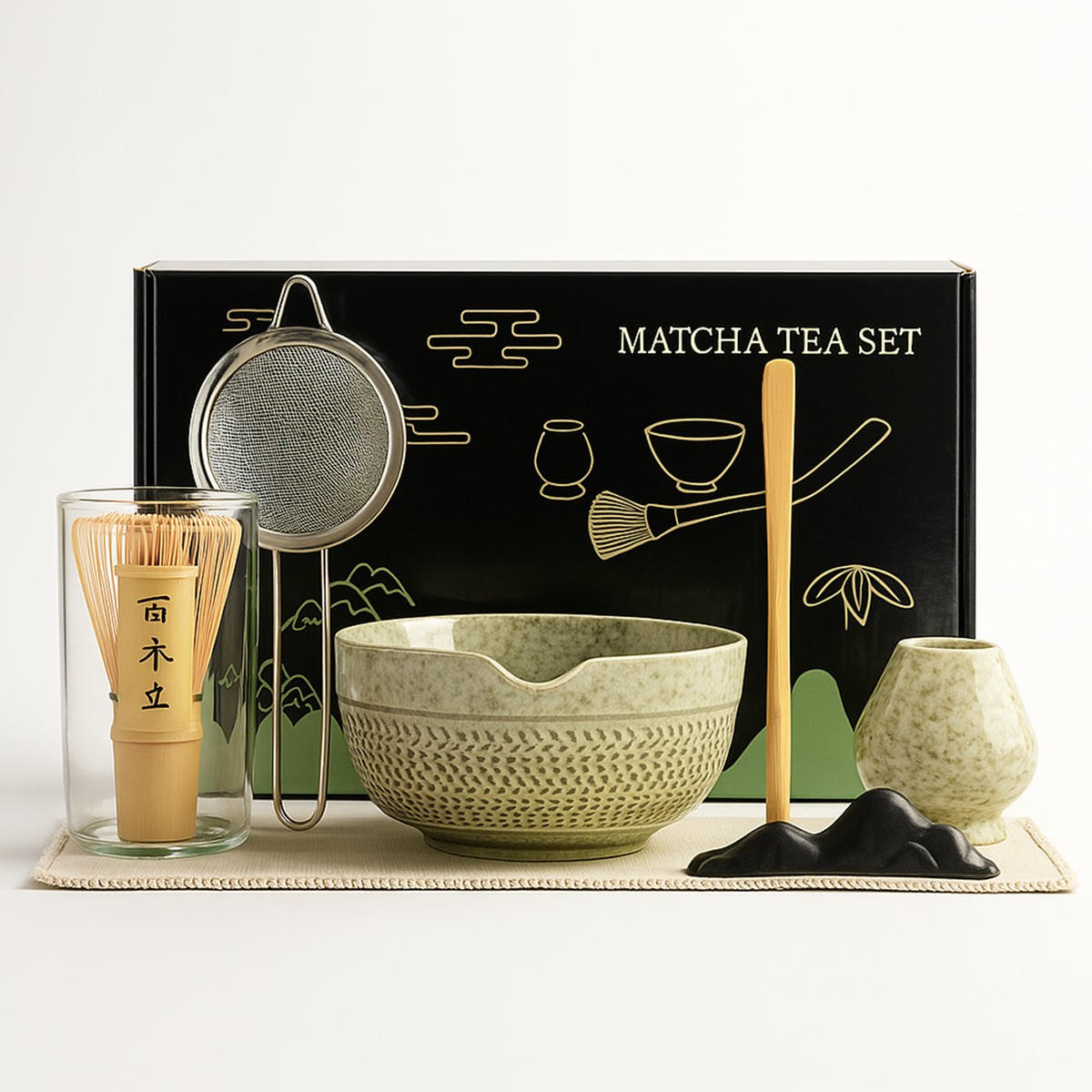 Roxlin Matcha-Tee-Set, 7-teilig – Keramikschale, Bambusbesen und Zubehör