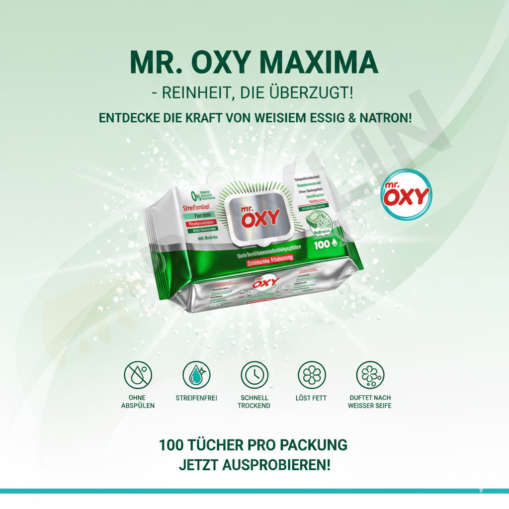 Mr. OXY Allzweck Reinigungstücher 100 Stk – Streifenfrei, Fettlösend, Schnell Trocknend