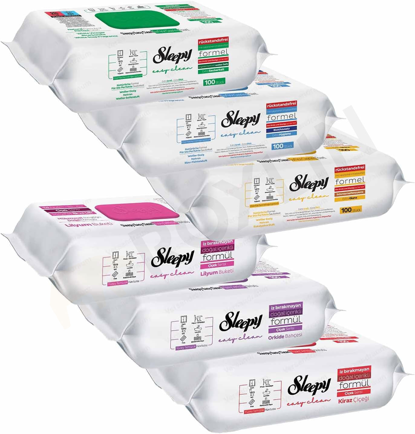 Sleepy Reinigungstücher Tücher Mix Sets 1xGrün, 1xBlau, 1x Gelb, 1xLilie, 1x Orchidee, 1x Kirsche