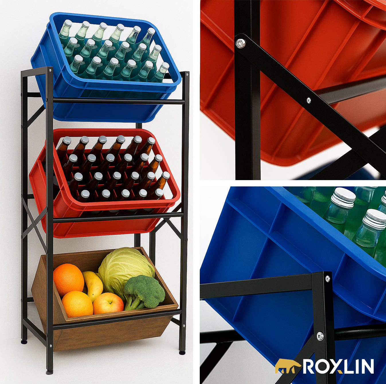 Roxlin Getränkekistenregal 3-fach – Metallregal für Bier- & Wasserkisten 450kg