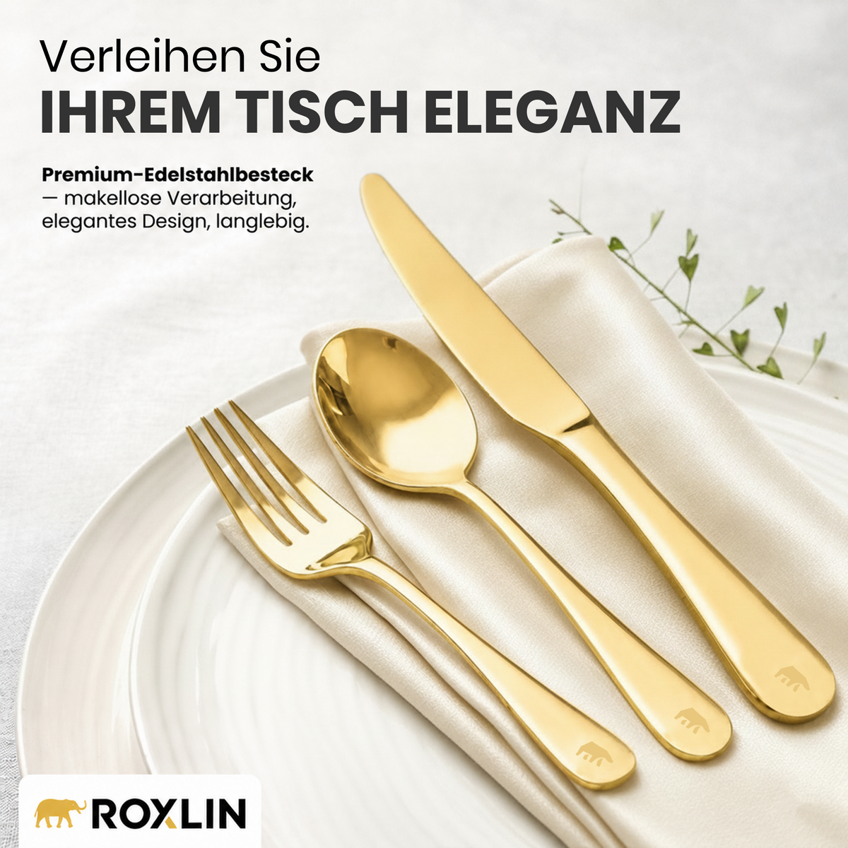 Roxlin Besteckset 30-tlg. Plain Design – Gold, Schwarz, Silber