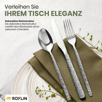 Roxlin Besteckset 30-tlg. Stein Design – Gold, Schwarz, Silber