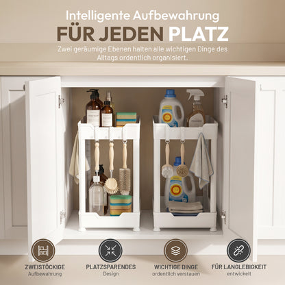 Roxlin 2-Etagen Aufbewahrungsregal mit 4 Haken – Küche & Bad Organizer
