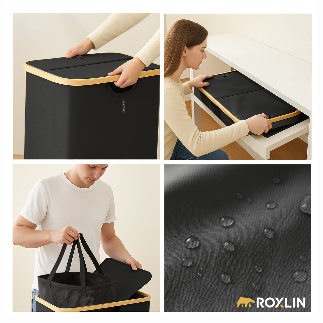 Roxlin Wäschekorb 150L mit Deckel & 2 Taschen – Faltbar & wasserdicht