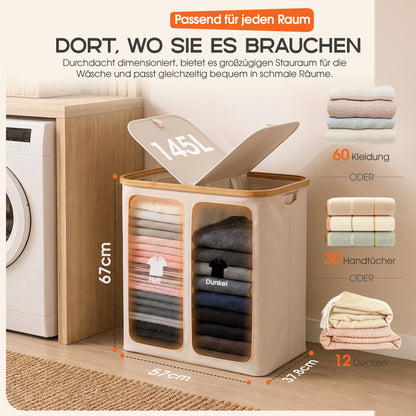 Roxlin Wäschekorb 150L mit Deckel & 2 Taschen – Faltbar & wasserdicht