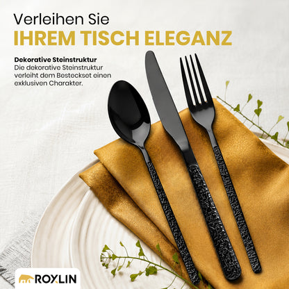 Roxlin Besteckset 30-tlg. Stein Design – Gold, Schwarz, Silber