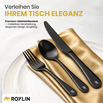 Roxlin Besteckset 30-tlg. Plain Design – Gold, Schwarz, Silber