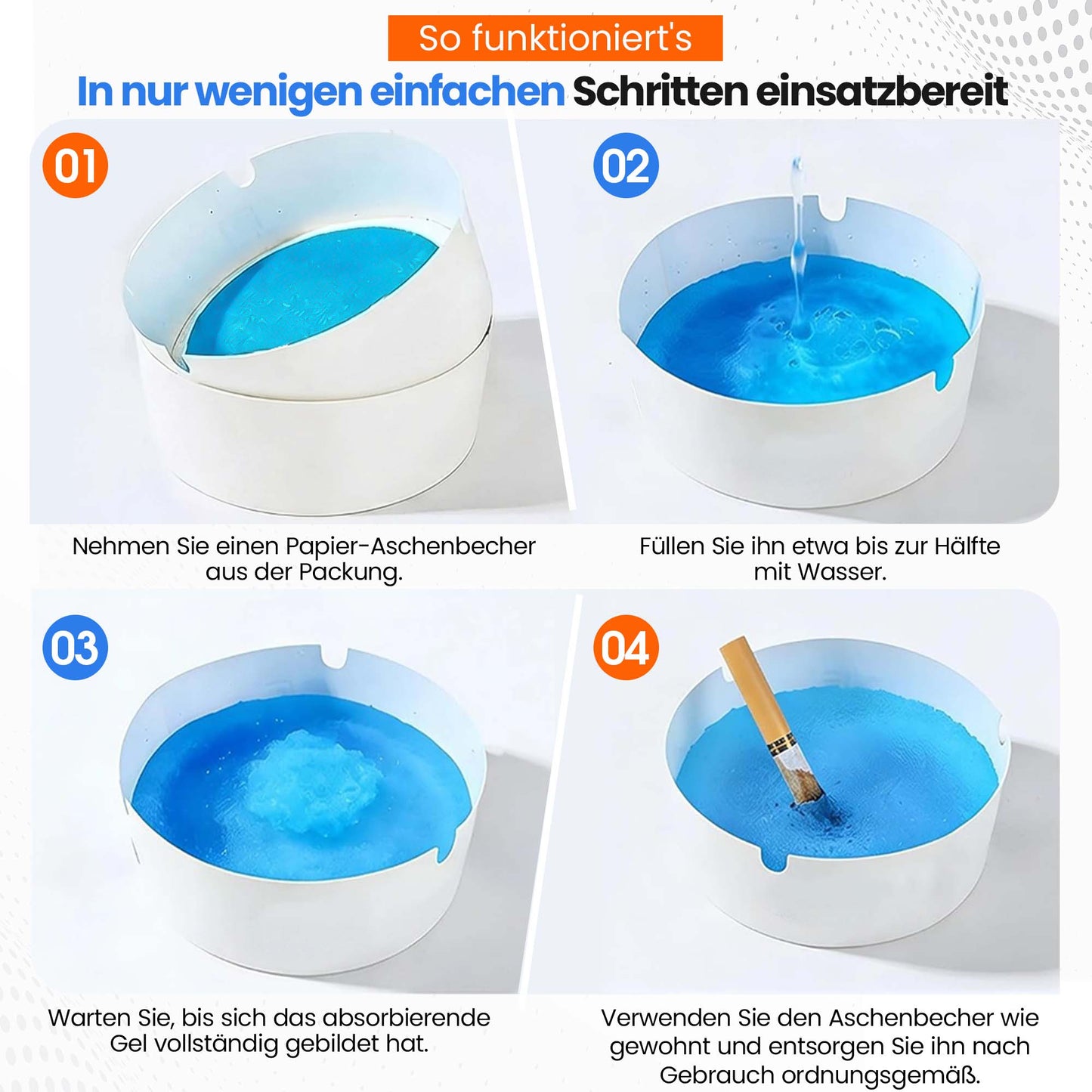 Roxlin Einweg-Papieraschenbecher, 25 Stück – mit Absorbiergel