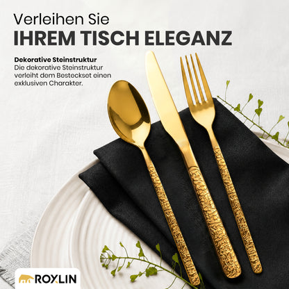 Roxlin Besteckset 30-tlg. Stein Design – Gold, Schwarz, Silber
