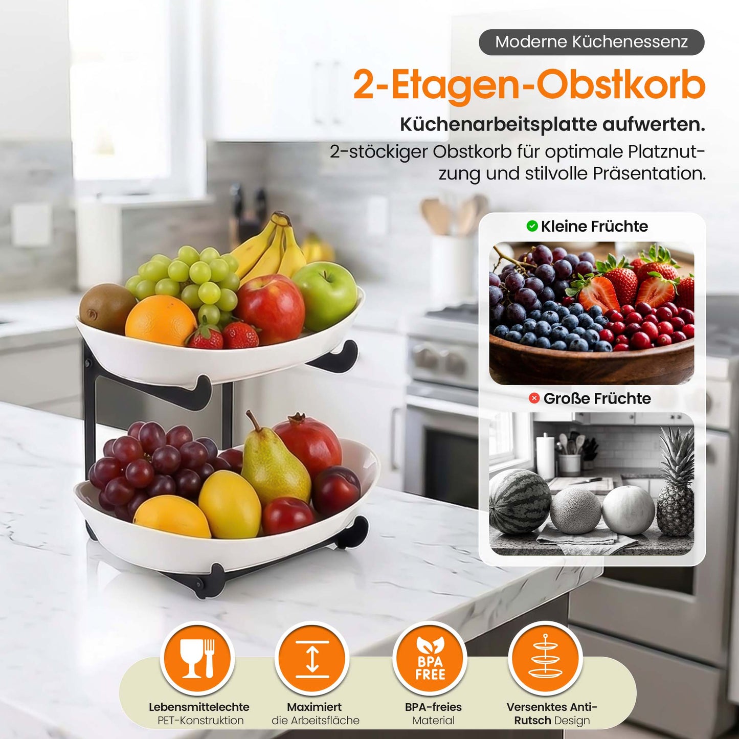 Roxlin Obstkorb – Küchenorganizer für Obst, 2 & 3-stöckig, Gold | Schwarz