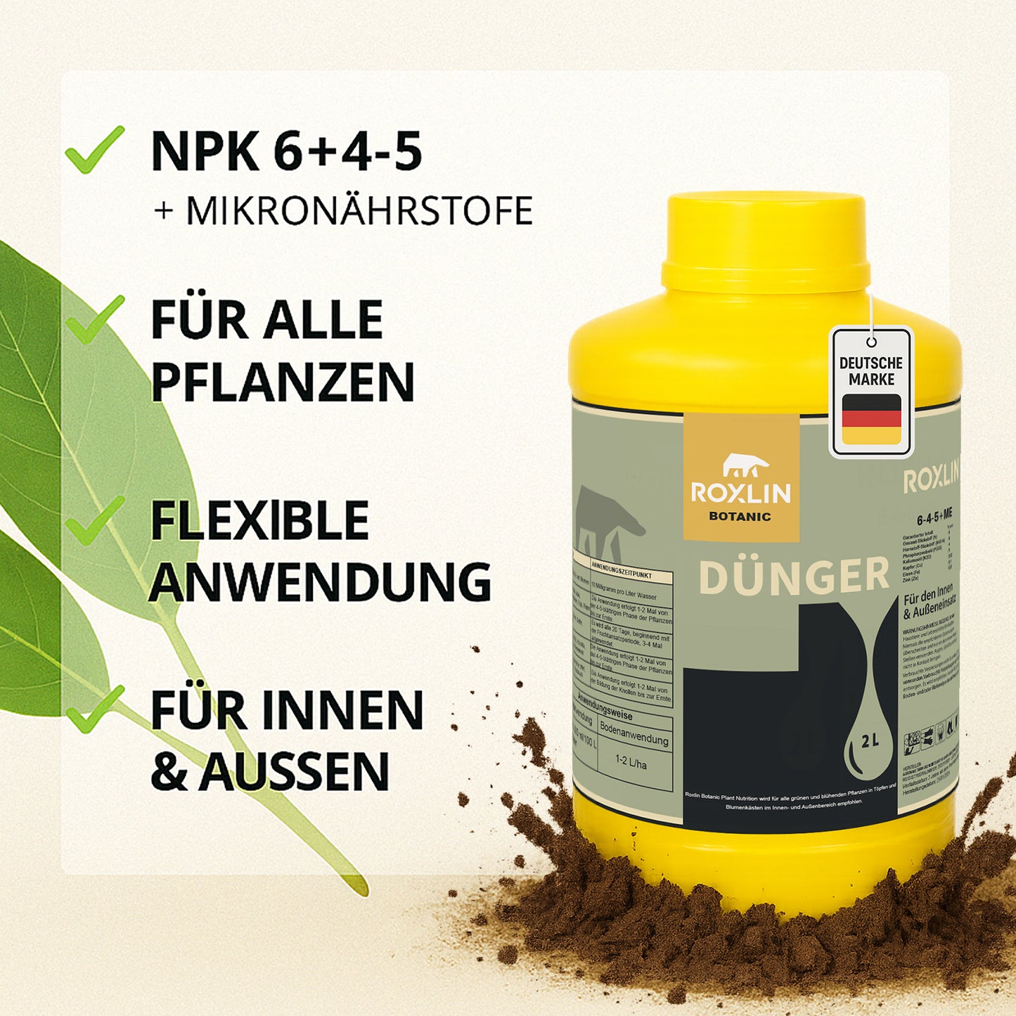 Roxlin Botanic Dünger 2L – Flüssigdünger universell für Gemüse & Blumen
