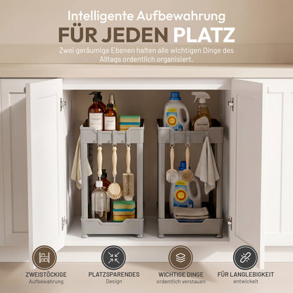 Roxlin 2-Etagen Aufbewahrungsregal mit 4 Haken – Küche & Bad Organizer