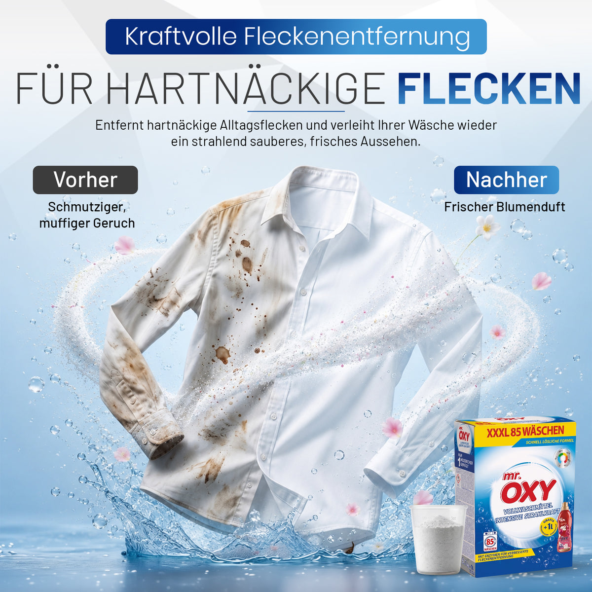 Mr. OXY Waschmittel Set XXXL 85 Wäschen 5,1 KG + GRATIS 1L Weichspüler