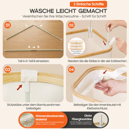 Roxlin Wäschekorb 150L mit Deckel & 2 Taschen – Faltbar & wasserdicht