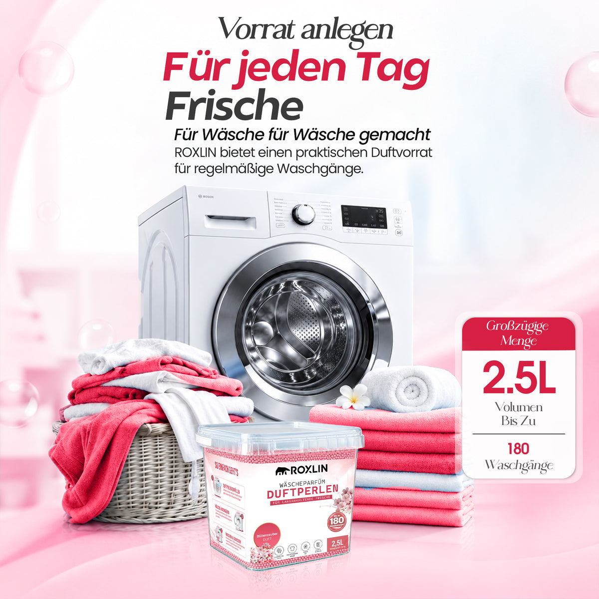 Roxlin Wäscheparfüm Duftperlen 2,5 L – 180 Wäschen – 2 Duftvarianten