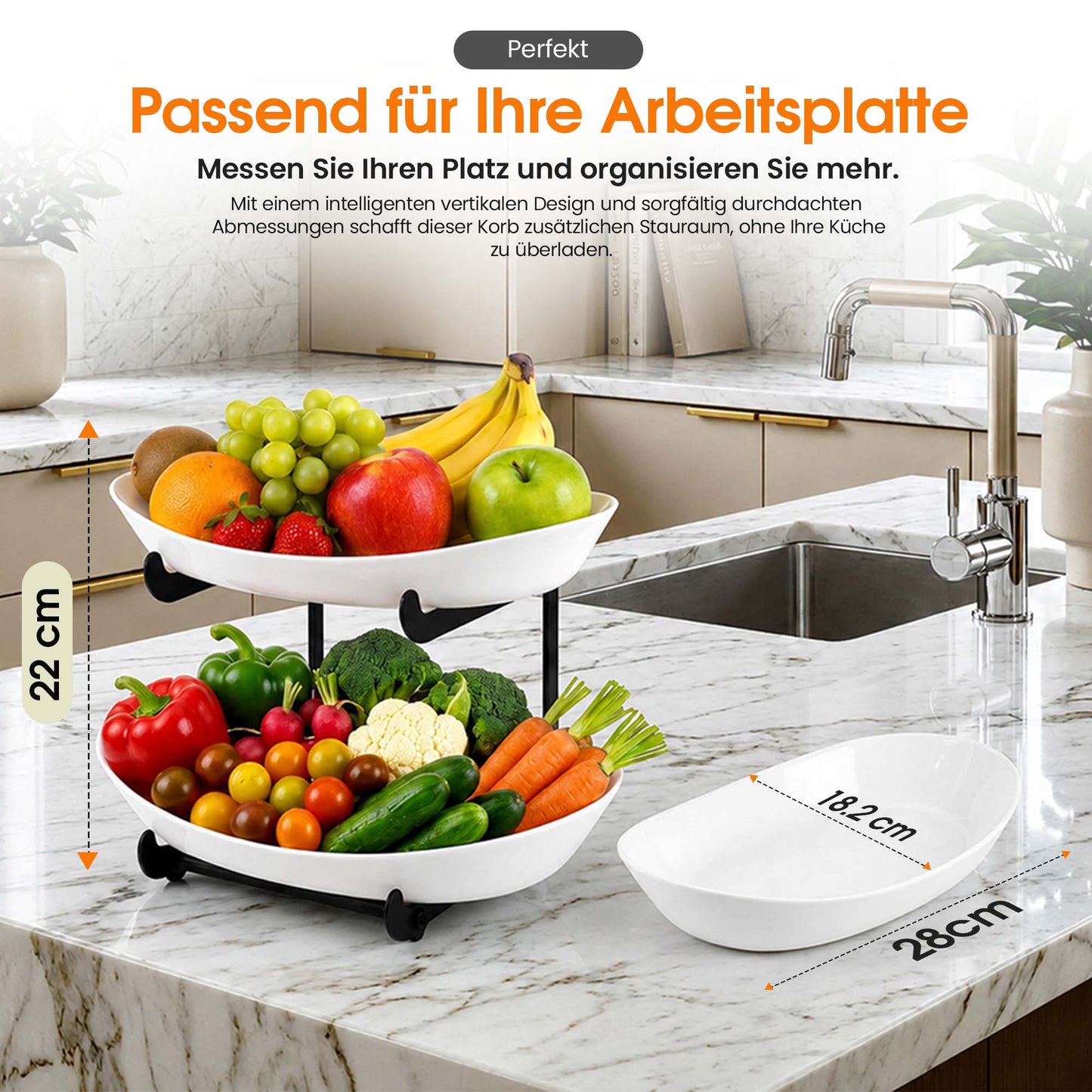Roxlin Obstkorb – Küchenorganizer für Obst, 2 & 3-stöckig, Gold | Schwarz