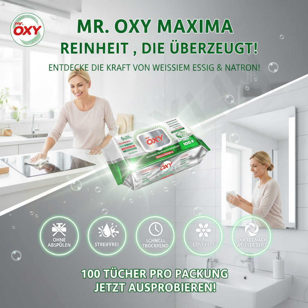 Mr. OXY Allzweck Reinigungstücher 100 Stk – Streifenfrei, Fettlösend, Schnell Trocknend