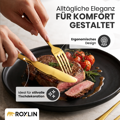 Roxlin Besteckset 30-tlg. Plain Design – Gold, Schwarz, Silber