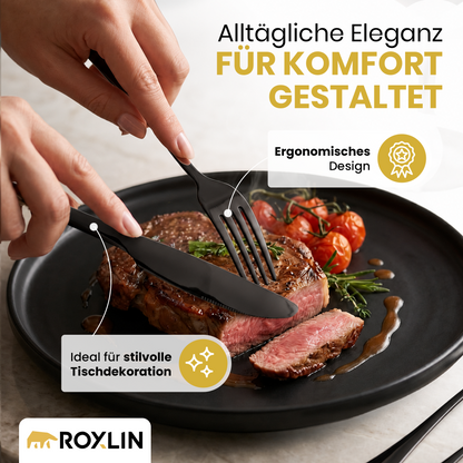 Roxlin Besteckset 30-tlg. Plain Design – Gold, Schwarz, Silber