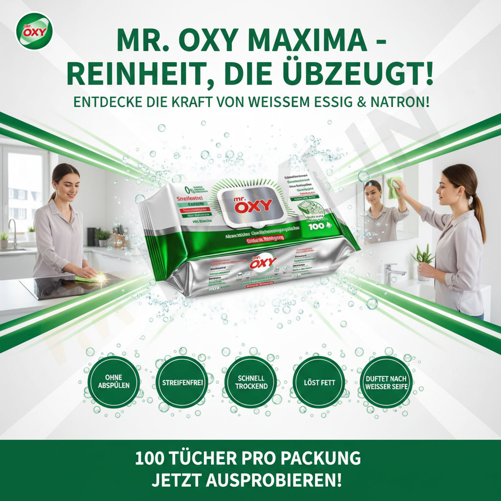Mr. OXY Allzweck Reinigungstücher 100 Stk – Streifenfrei, Fettlösend, Schnell Trocknend