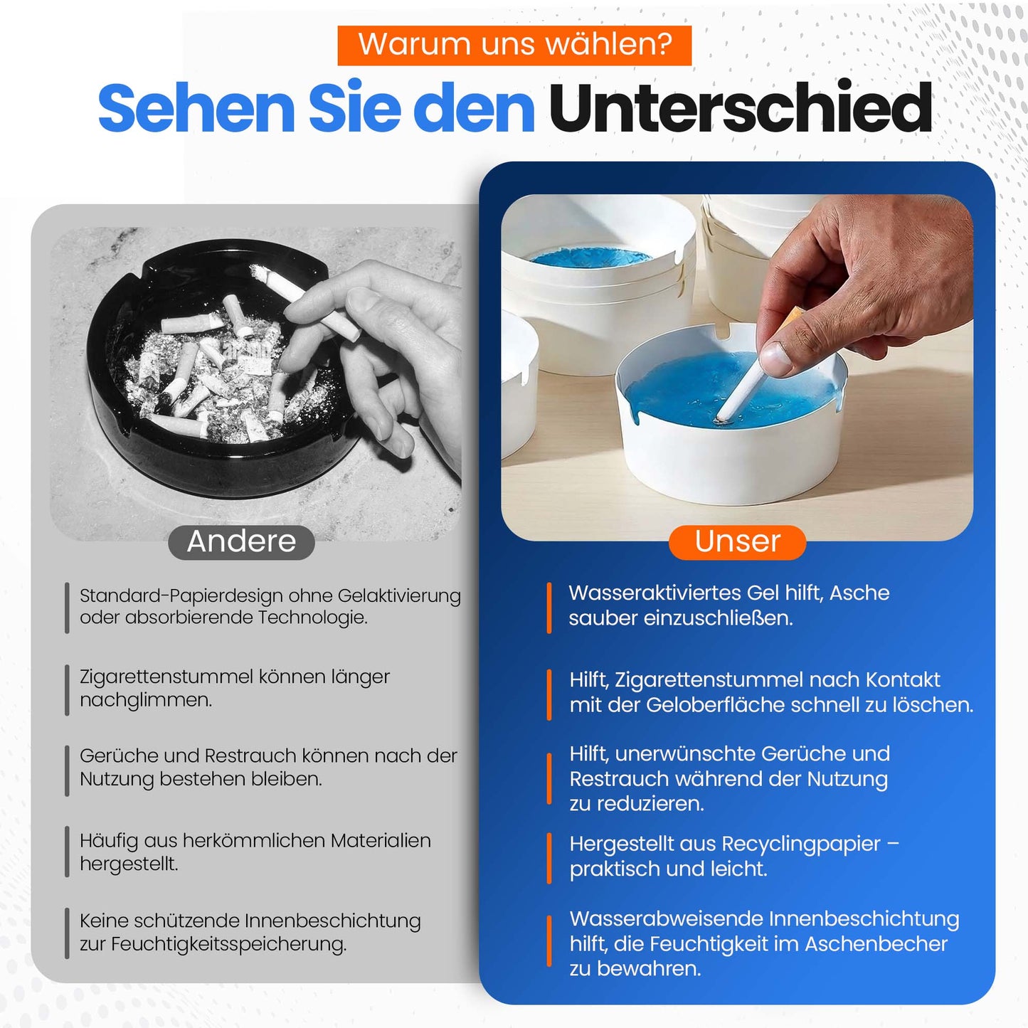 Roxlin Einweg-Papieraschenbecher, 25 Stück – mit Absorbiergel