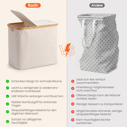 Roxlin Wäschekorb 150L mit Deckel & 2 Taschen – Faltbar & wasserdicht