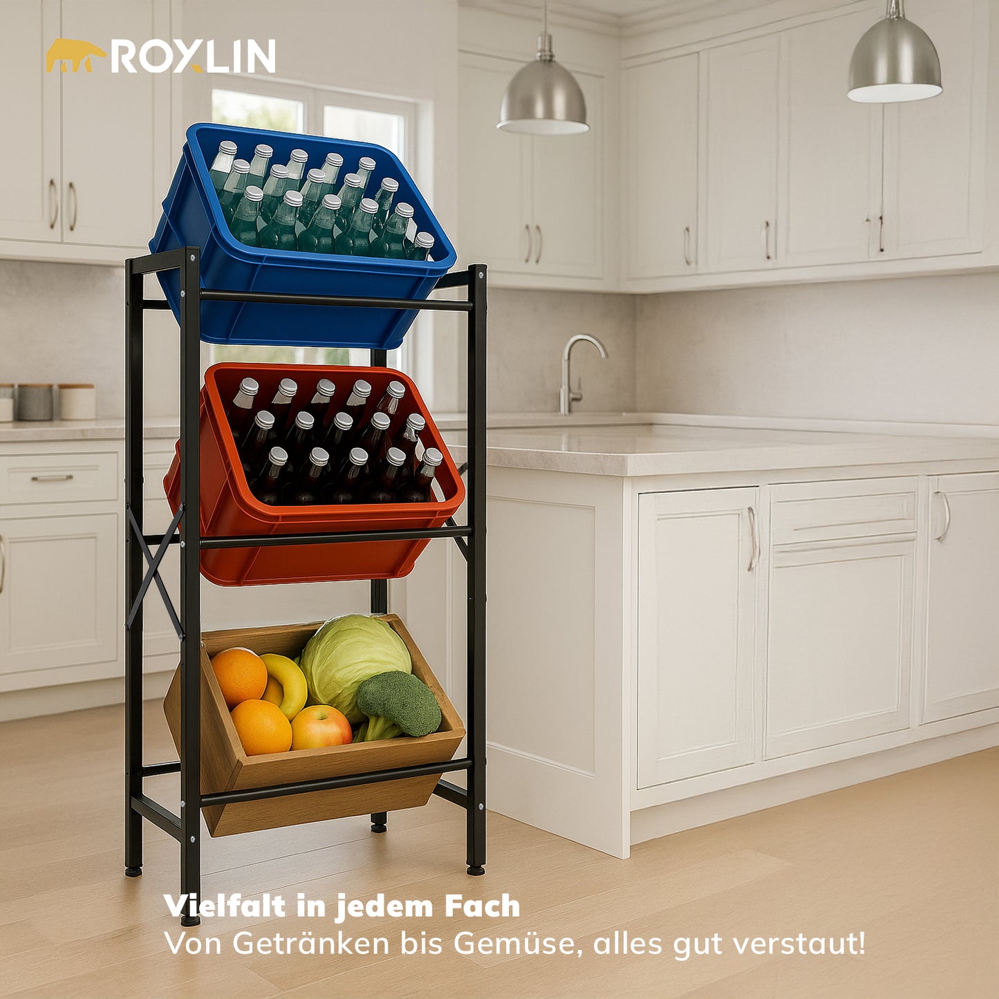 Roxlin Getränkekistenregal 3-fach – Metallregal für Bier- & Wasserkisten 450kg