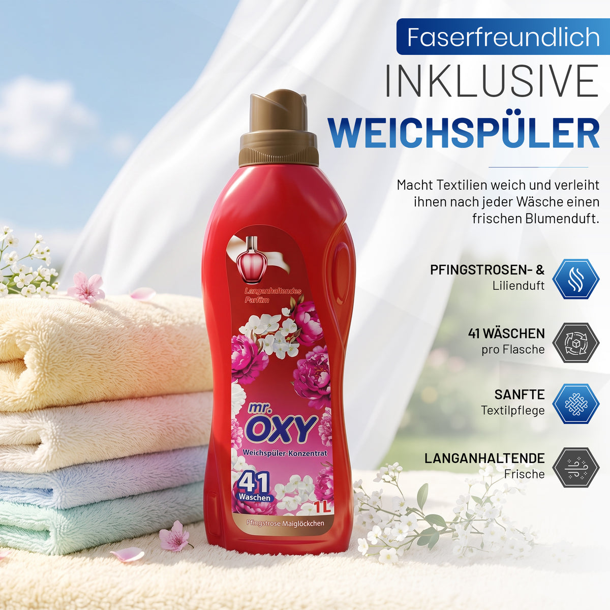 Mr. OXY Waschmittel Set XXXL 85 Wäschen 5,1 KG + GRATIS 1L Weichspüler