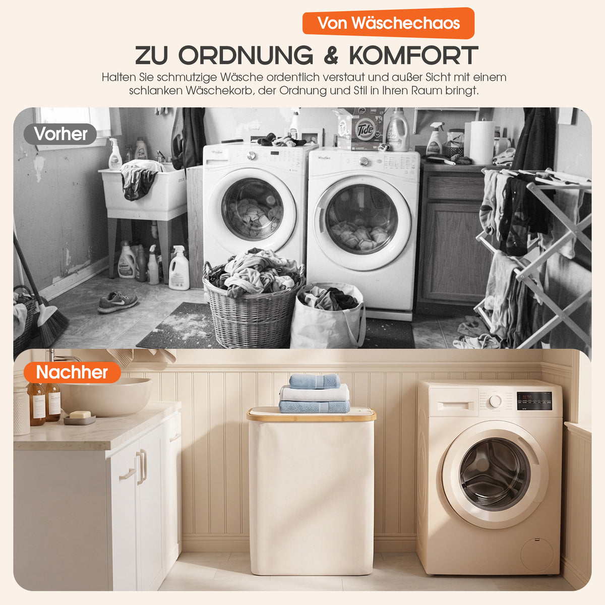 Roxlin Wäschekorb 150L mit Deckel & 2 Taschen – Faltbar & wasserdicht