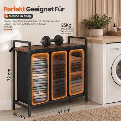Roxlin Wäschekorb 1/2/3 Fach – Wäschesammler mit Ablage & Metallgestell