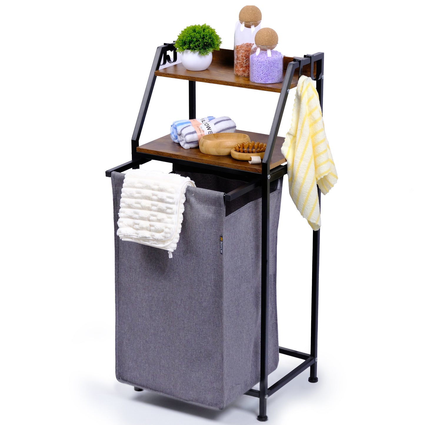 Roxlin Wäschekorb mit Regal & Handtuchhalter – Metall, 98 cm