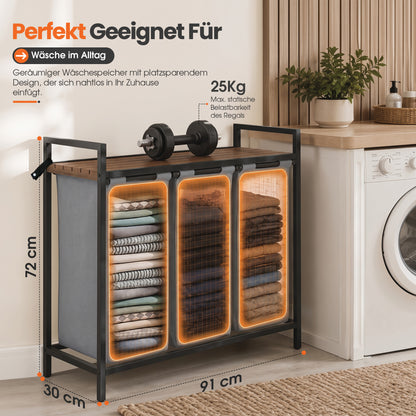 Roxlin Wäschekorb 1/2/3 Fach – Wäschesammler mit Ablage & Metallgestell