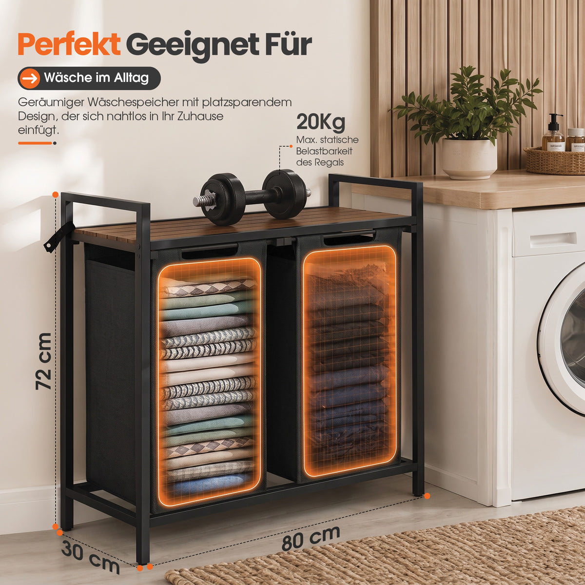 Roxlin Wäschekorb 1/2/3 Fach – Wäschesammler mit Ablage & Metallgestell