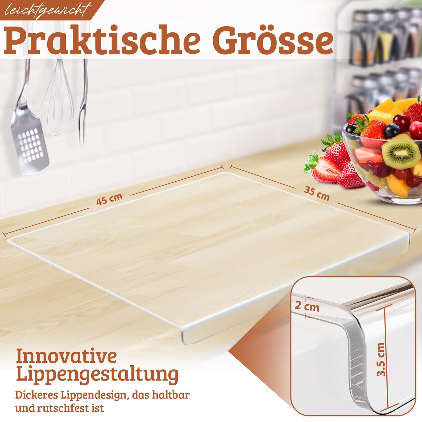 Roxlin Brotschneidebrett Acryl – Transparentes Schneidebrett Alternative Glas
