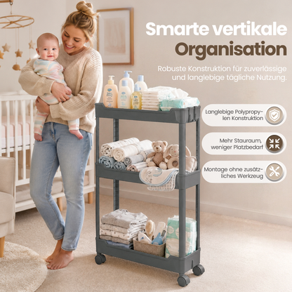 Roxlin 3 & 4 Etagen Slim Rollwagen mit 4 Haken – Schmaler Organizer