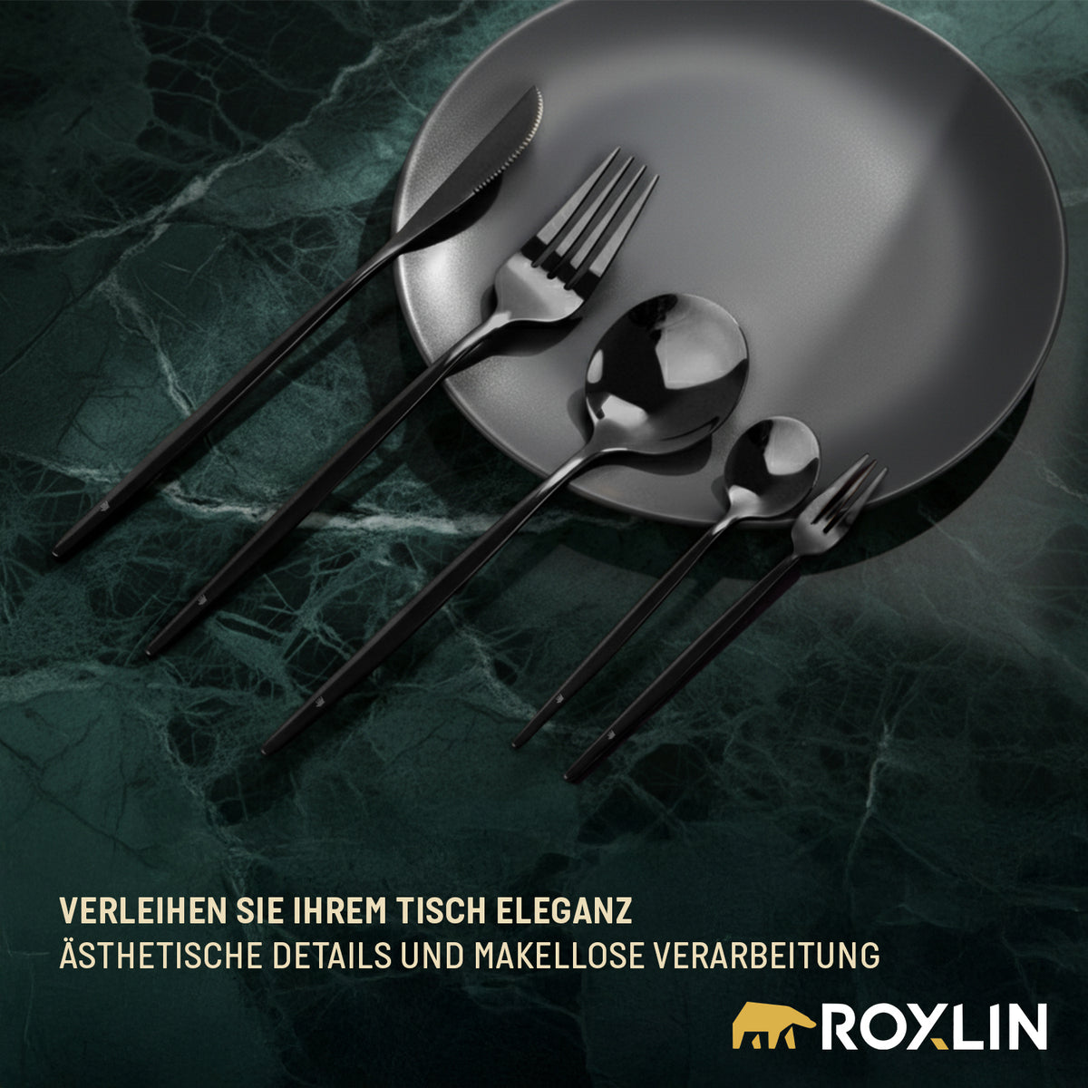 Roxlin Besteckset 30-tlg. Standard Design – Gold, Schwarz, Rosa, Silber