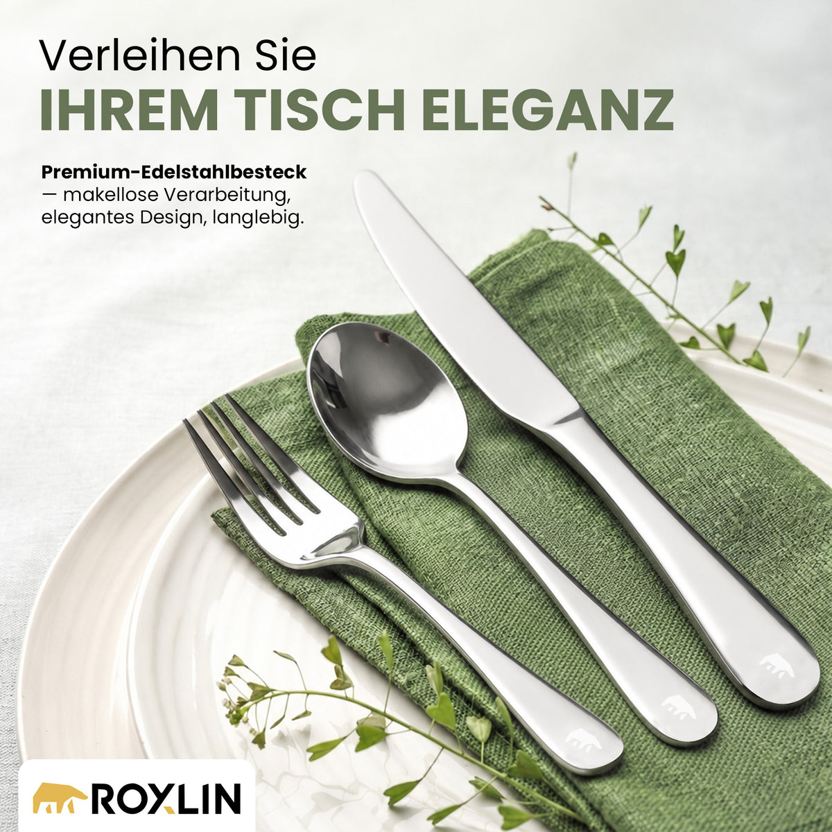 Roxlin Besteckset 30-tlg. Plain Design – Gold, Schwarz, Silber