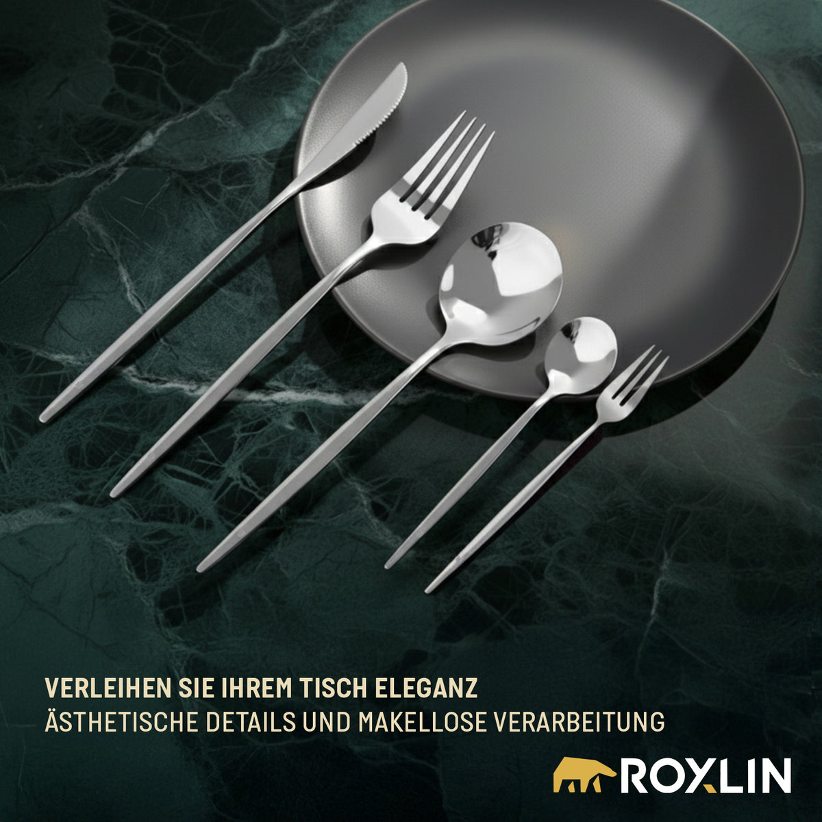 Roxlin Besteckset 30-tlg. Standard Design – Gold, Schwarz, Rosa, Silber